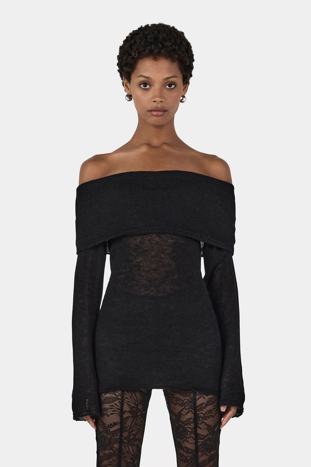 andmary Shannon tulle knit tops black