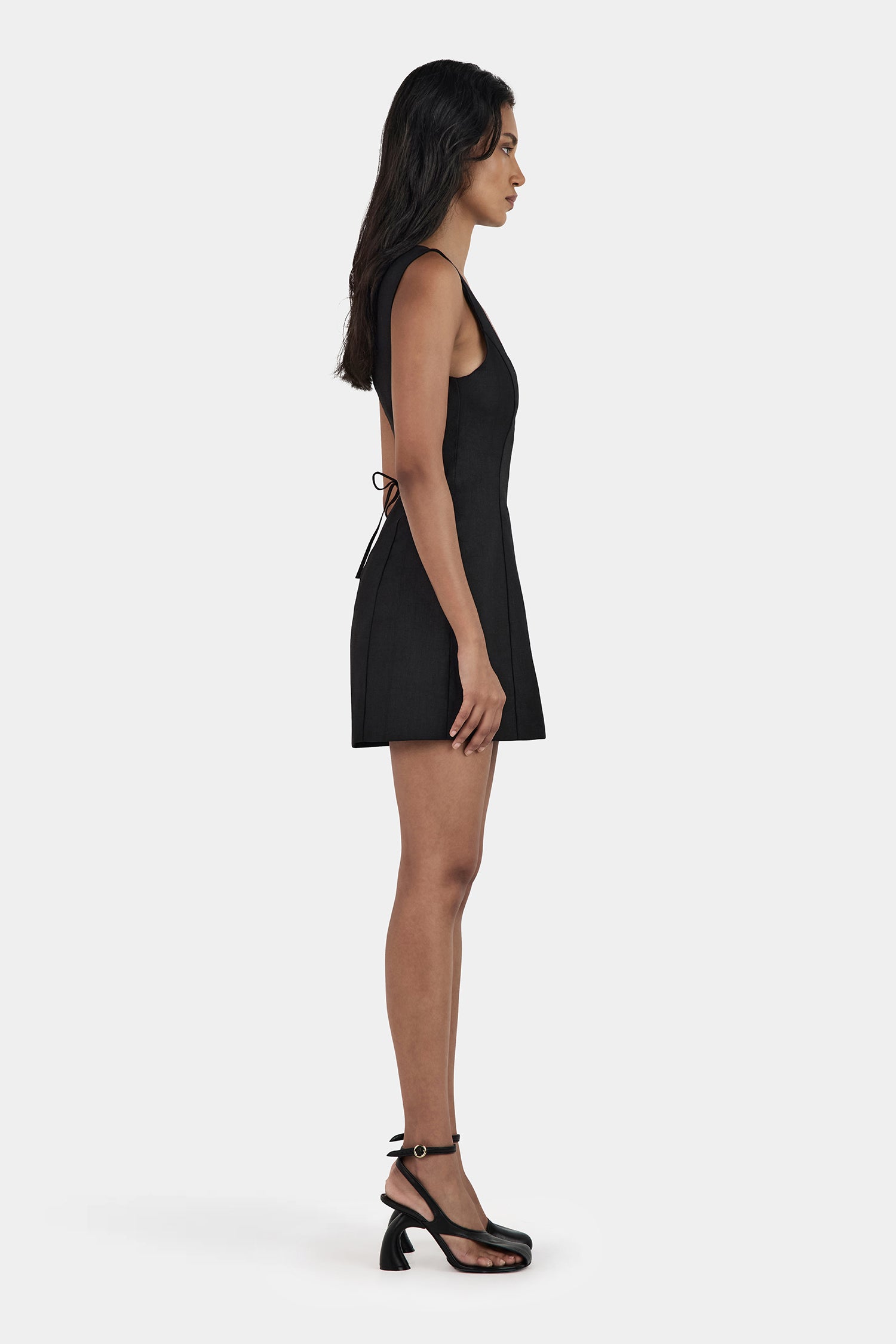 Bonython Linen Mini Dress Black – Hansen & Gretel