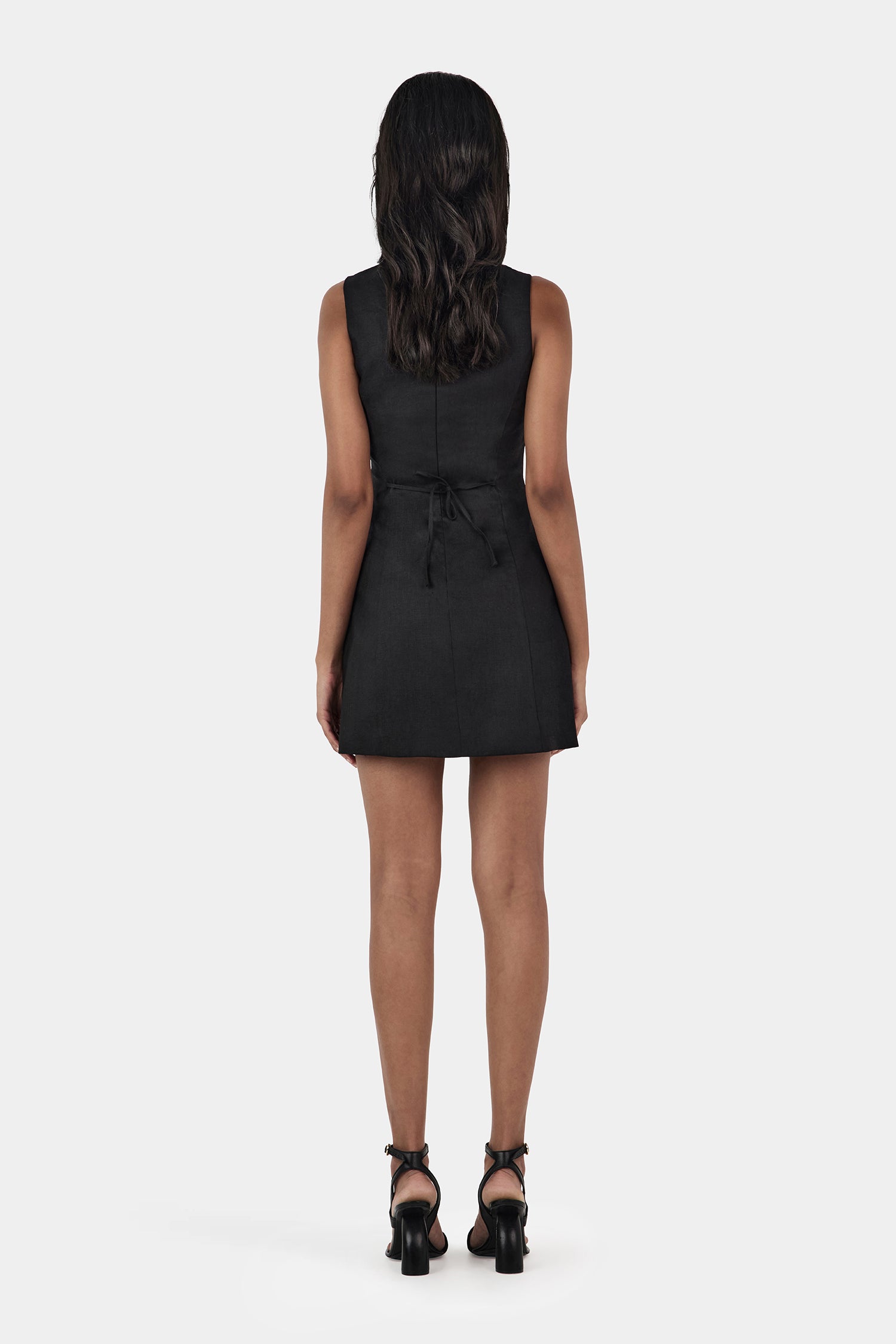 Bonython Linen Mini Dress Black-L / BLACK
