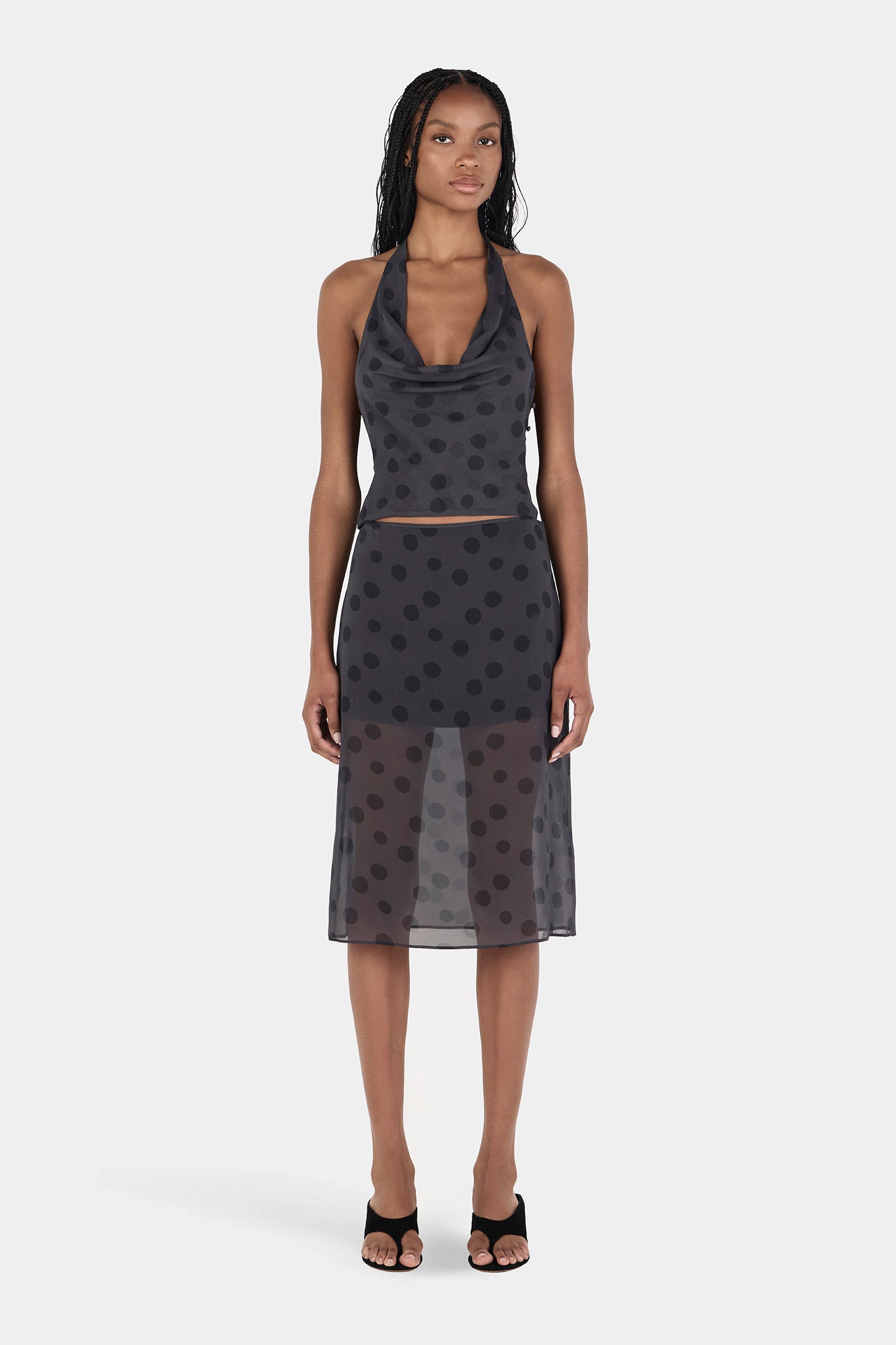Moss Multi Skirt Charcoal Spot | Women Polka Midi Skirt | Hansen