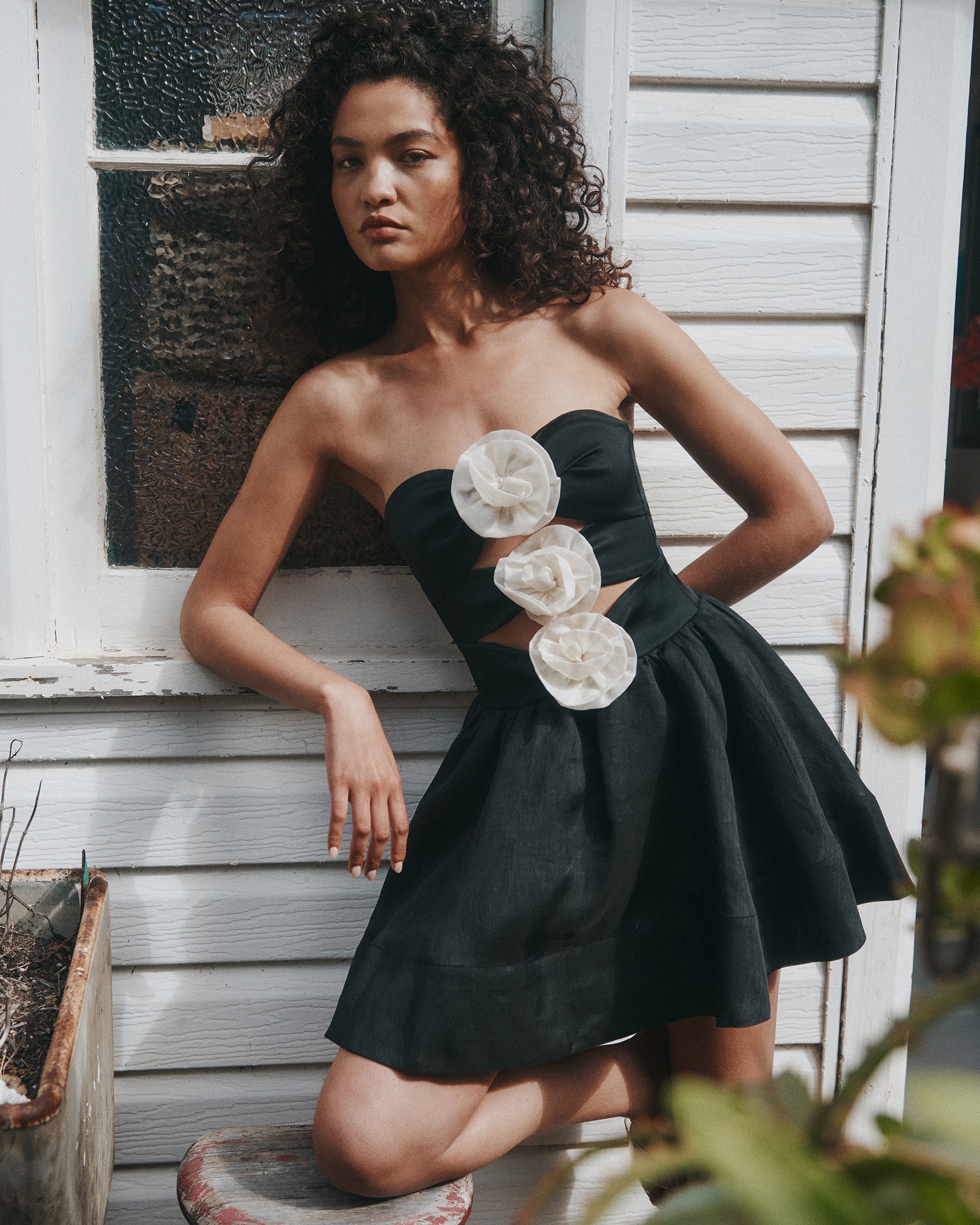 staud black dress The Halter Play Dress / Black-Cream