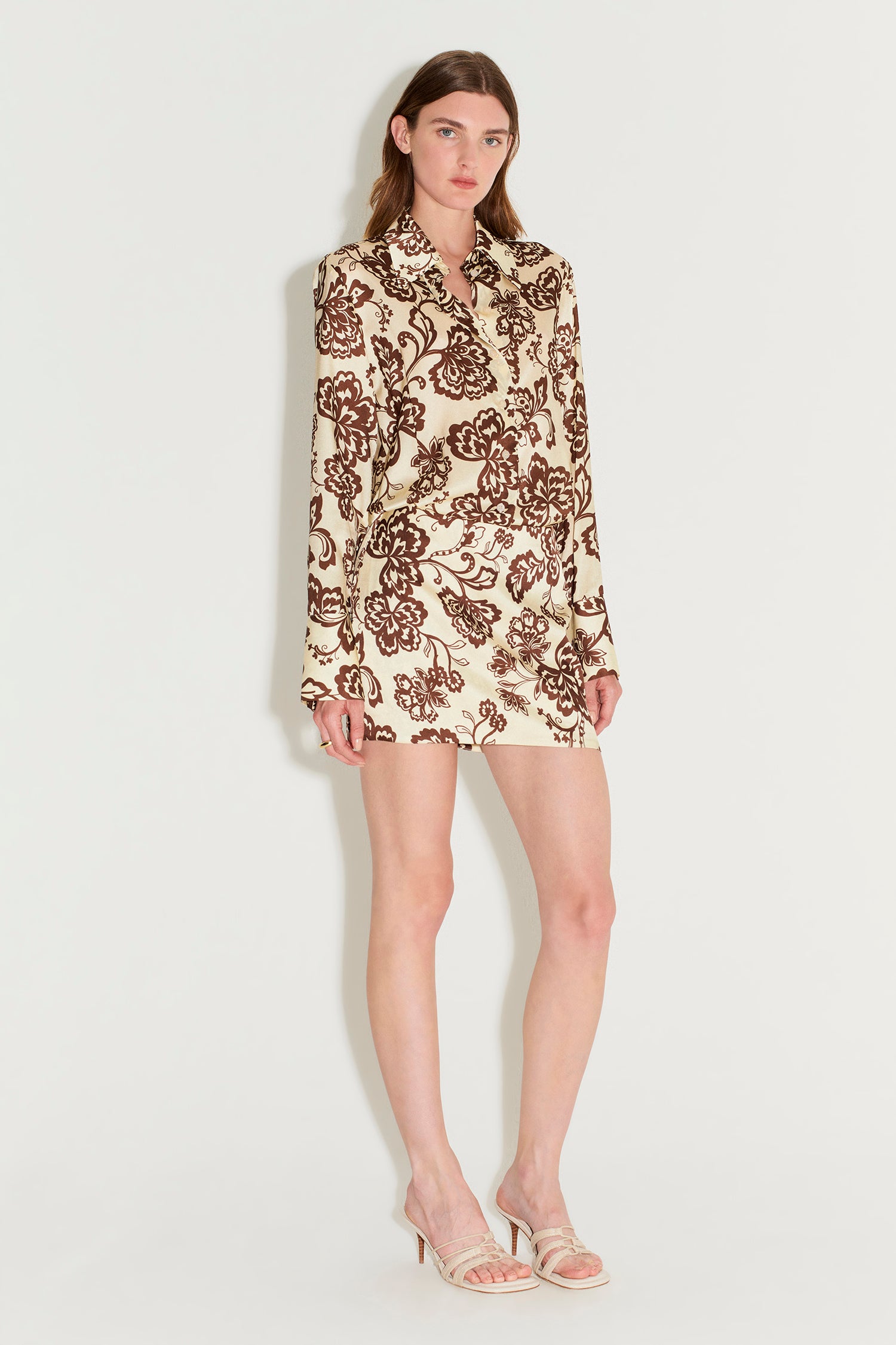 Jerico Shirt Dress Cream Chocolate Floral M CREAM CHOCOLATE FLORAL