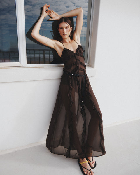 Laila Silk Maxi Dress Chocolate – Hansen & Gretel