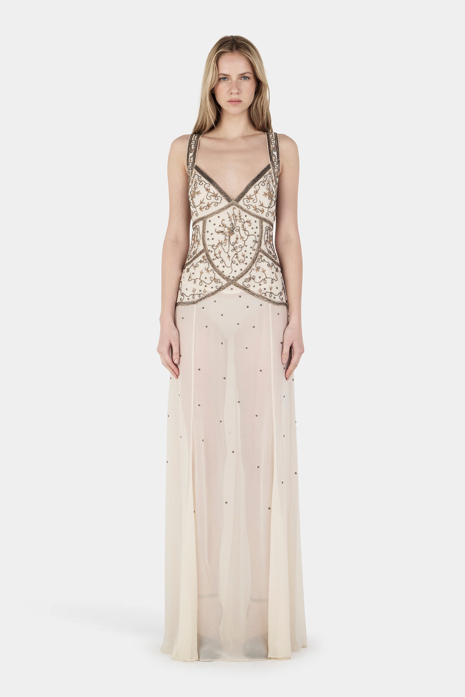 Maja Beaded Maxi Dress Silver Veil – Hansen & Gretel