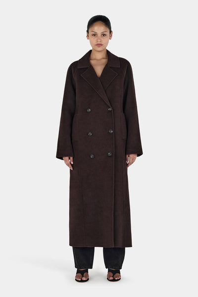 Mathews Coat Longline Chocolate | Women Trench Coat | Hansen and