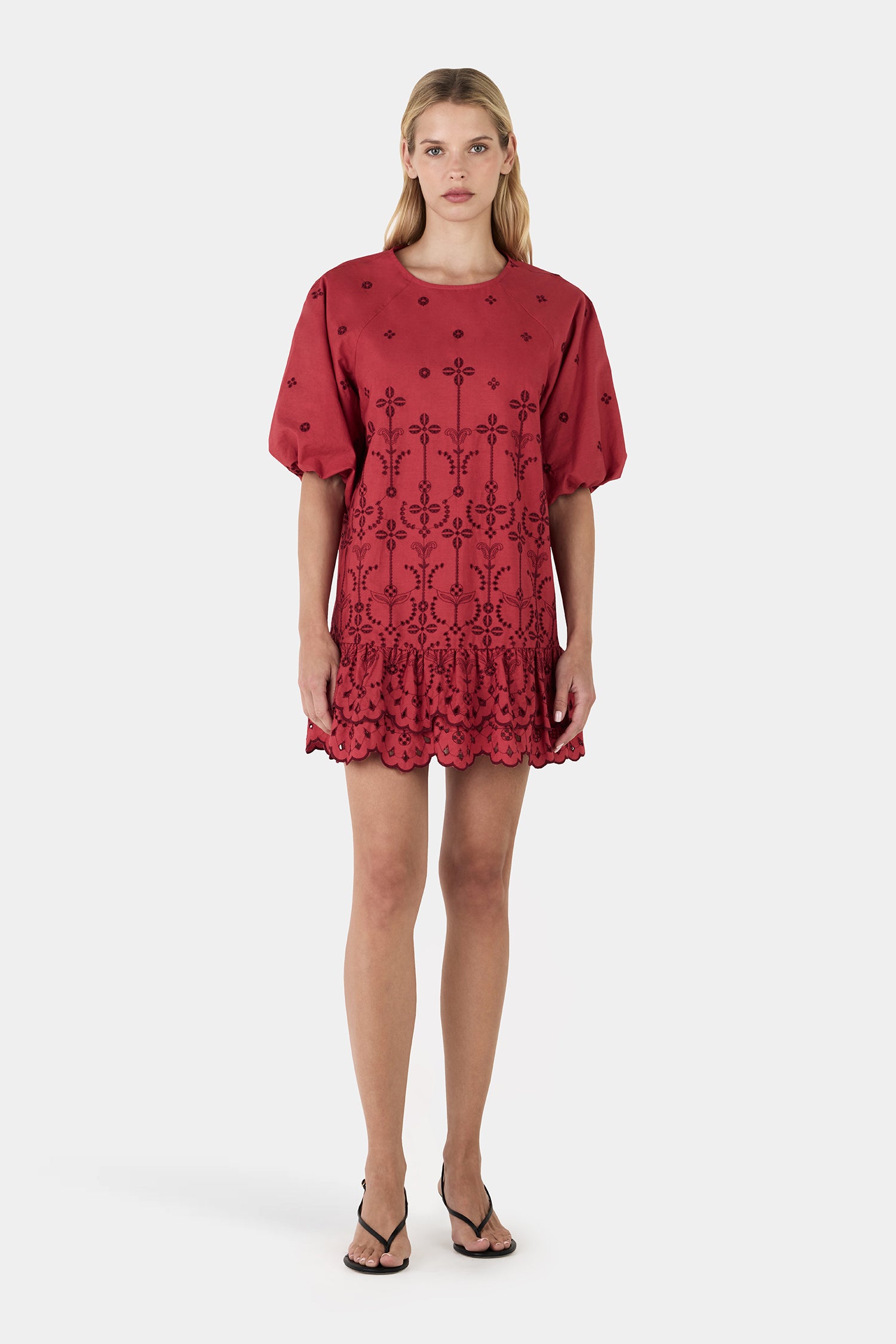 open lace back dress Red Floral Print Ruffle Midi Dress – Mint Velvet main image 0