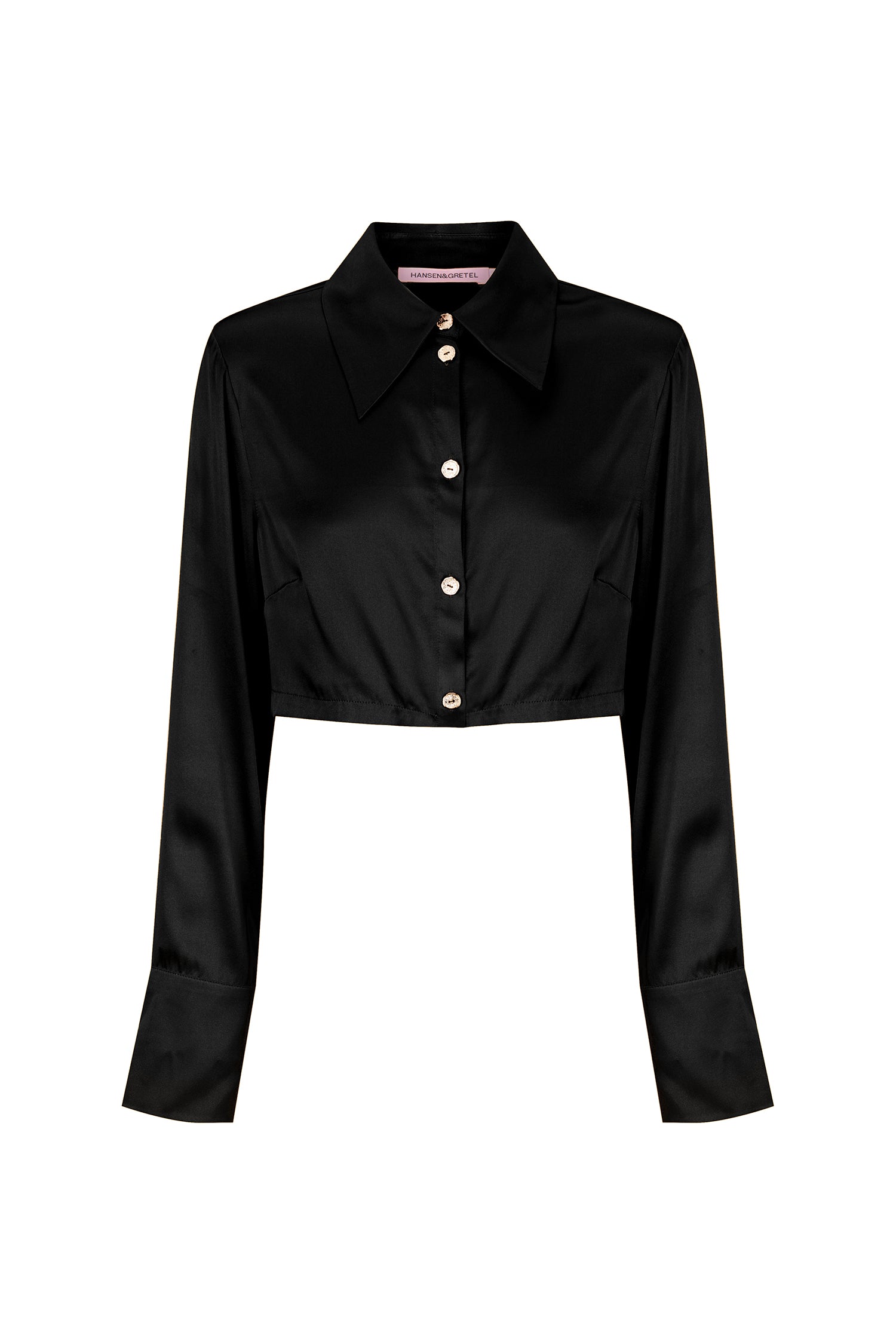 Black Cropped Satin Shirt