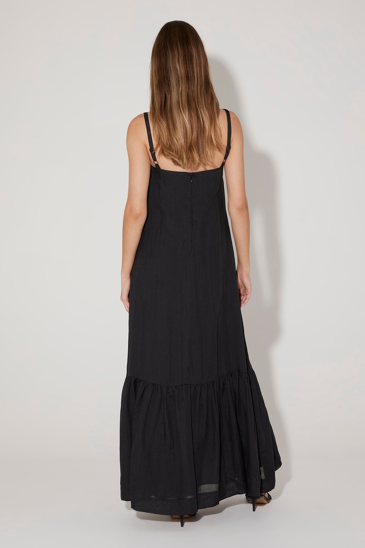 Long black strappy maxi dress top